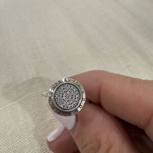 Pandora Silver Logo Statement Ring with Pave” Diamonds